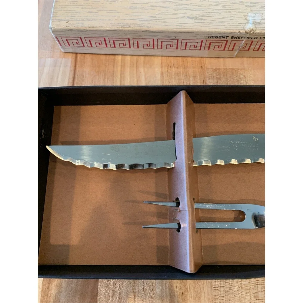 Vtg‎ MCM Warwick Cutlery Set Stainless Sheffield English Blades Faux Stag